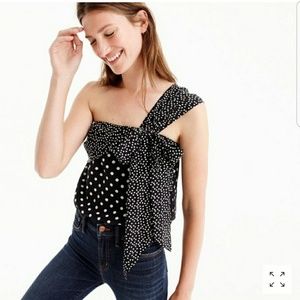 SALE🖤J Crew Silk Polka Dot Bow One Shoulder Top🖤